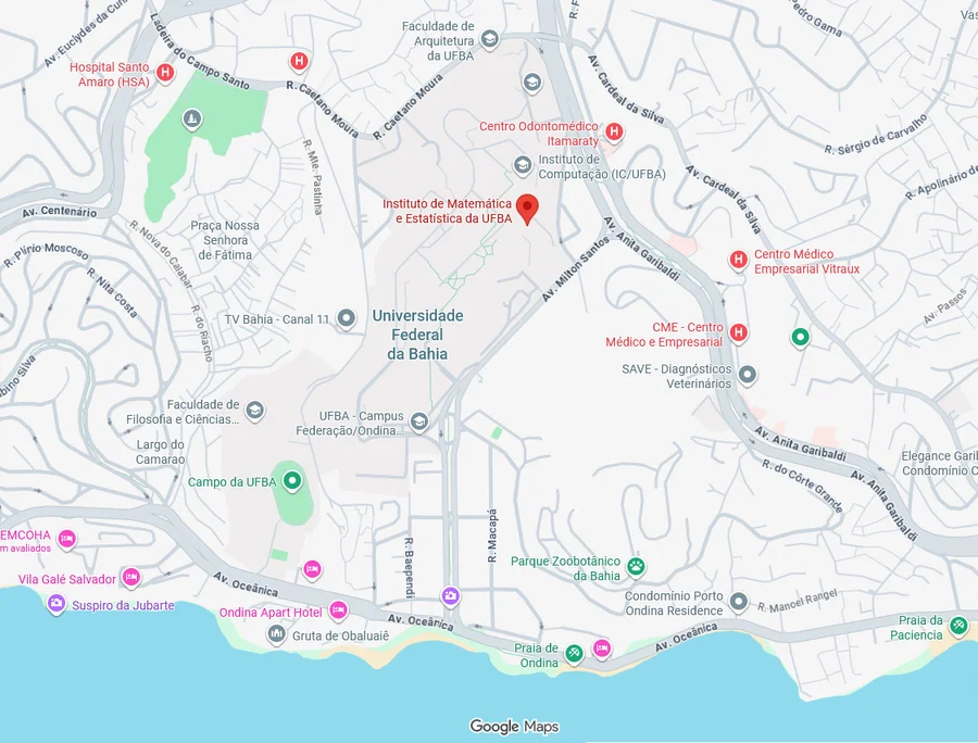 Mapa de localização do Instituto de Matemática e Estatística da UFBA, Campus de Ondina