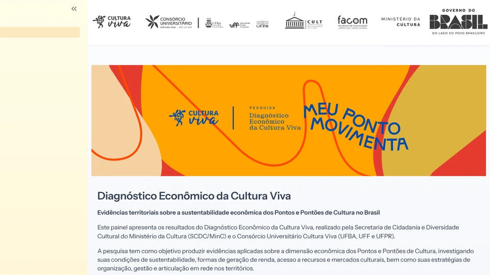 Banner do painel Diagnóstico Econômico da Cultura Viva, com as logos dos parceiros institucionais